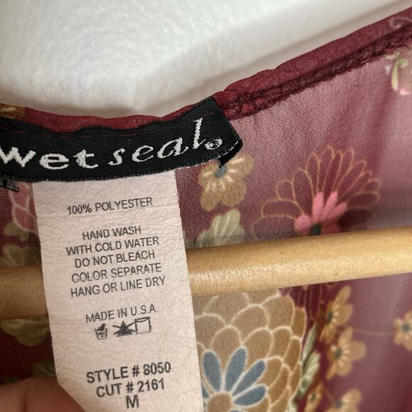 Wet Seal Y2K Babydoll Top Womens M Japanese Floral Sheer Chiffon Boho Ruffled - Picture 4 of 5